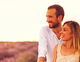 Polish couple outside and smiling