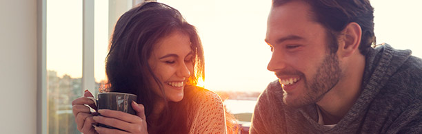 happy couple in cafe