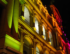 building lit up at night