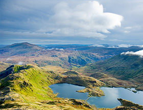 View from Crib Goch Mountain, Snowdonia, Wales