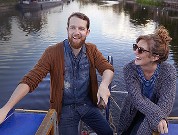 happy couple on a lake