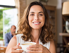 attractive older woman in cafe