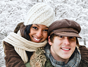 interracial couple in winter